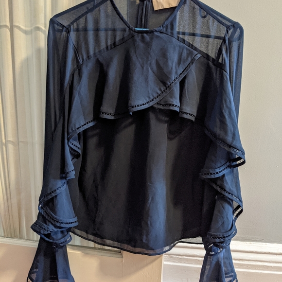 Keepsake The Label Night Lights Navy Dark Blue Ruffle Top XS - Picture 3 of 7